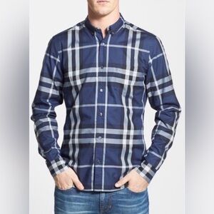 Burberry Navy and Gray Checkered Shirt - Small